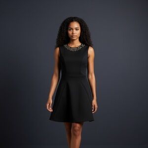 Ted Baker Black Embellished Neckline Skater Dress. Size 1 (US 2-4)